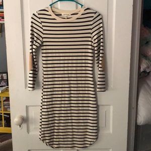 Women’s small Monteau tan and blue stripped dress